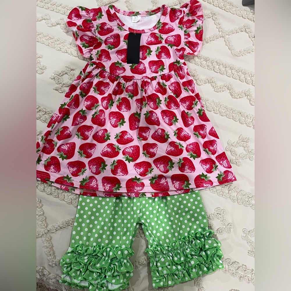 Strawberry top and ruffle shorts set